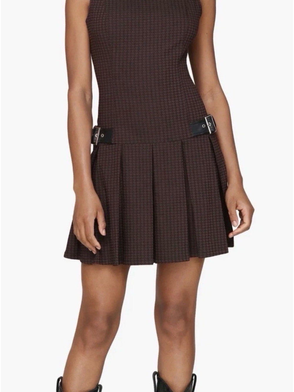 Avec Les Filles Brown Houndstooth Mini Dress